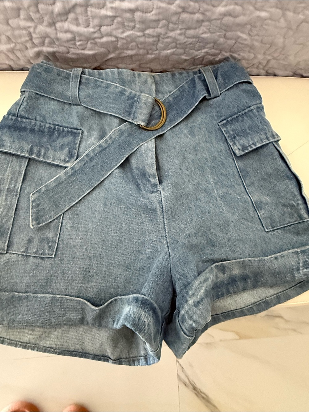 INC International Concepts Light Wash Denim Pleated Shorts
